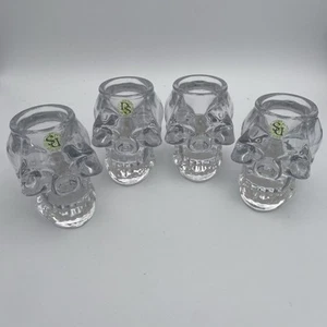 4x Klar Schwer Glas Totenkopf Kopf Glatt Klar Boden Kerzenhalter 4" Breit & Hoch - Bild 1 von 5