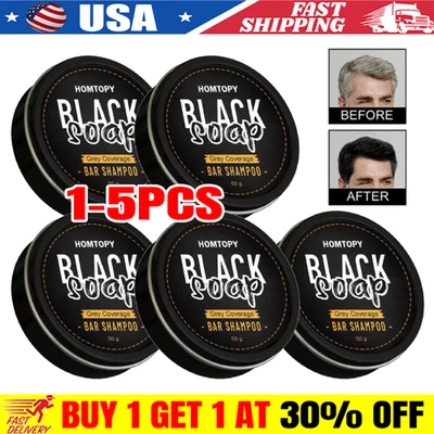 1-5X Men's Grey Coverage Bar Shampoo Hair Darkening Black Soap Grey Hair Cover - Изображение 1 из 4