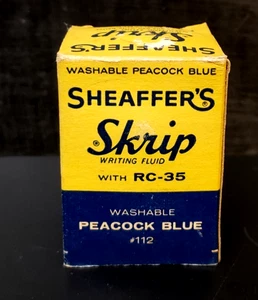 Shefaffer's Skrip Ink  112  Peacock Blue BOTTLE 1/3 to 1/2 Full  Vintage - Picture 1 of 5