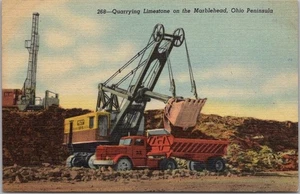 Postal de colección de los años 40 Ohio MINERÍA "Cantera de piedra caliza en la cabeza de mármol" lino - Imagen 1 de 2