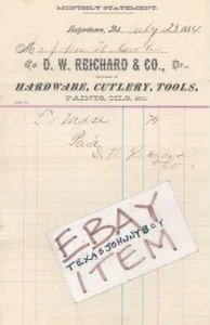 1884 HAGERSTOWN MARYLAND BILLHEAD DW REICHARD HARDWARE WERKZEUGE BESTECK - Bild 1 von 1