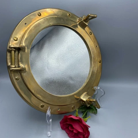 Vintage Brass Porthole Mirror 11 1/4" in Diameter Cover