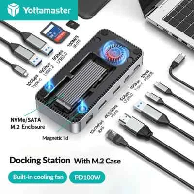YOTTAMASTER M.2 NGFF NVMe SATA SSD-Gehäuse 10 IN 1 USB C 3.2 HUB Dockingstation Mit Lüfter