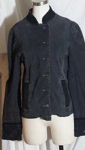 Express Black Denim Mandarin Collar Jean Jacket Lace Detail Size 11/12 - Picture 1 of 4