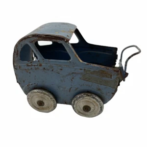 Vintage TIN Metal Baby Carriage Stroller TOY - BLUE - Picture 1 of 9