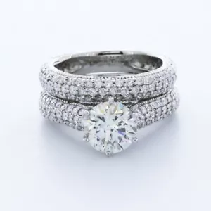 JUEGO DE ANILLOS DE PIEDRAS LATERALES MILGRAIN PLATINO CORTE REDONDO D/SI2 DIAMANTES NATURALES 4,15 CTW - Imagen 1 de 7