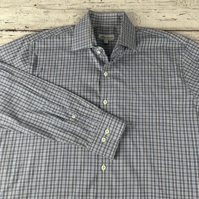 Peter Millar Dress Shirt Mens Large Blue Pink Plaid Cotton Blend Button Up - Image 1 of 4