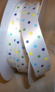 10 Yards BLUE MULTI DOTS SINGLE FACE SATIN RIBBON  7/8" W - Picture 1 of 1