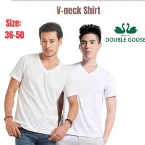 Goose Double T-Shirt 100% White Sport Cotton Men Women V-neck Shirt Size 36-50" - Picture 1 of 14