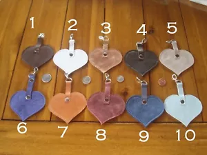 Portachiavi in pelle personalizzato CUORE personalizzato timbrato a mano bomboniera matrimonio etichetta bagaglio - Foto 1 di 6