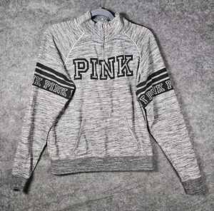 Pink Victoria's Secret Sweatshirt Women's S Gray Black Heather Print Quarter Zip - Picture 1 of 6