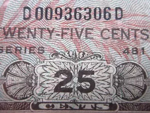 USA MPC Series 481 25 Cents Plate 34 6306# Military Payment Certificate Money - Picture 1 of 3