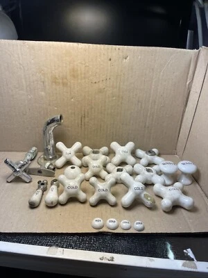 Vintage Porcelain Cross Handle,  Bathroom Faucet Knob Lot. Some Are Broken - Image 1 of 4