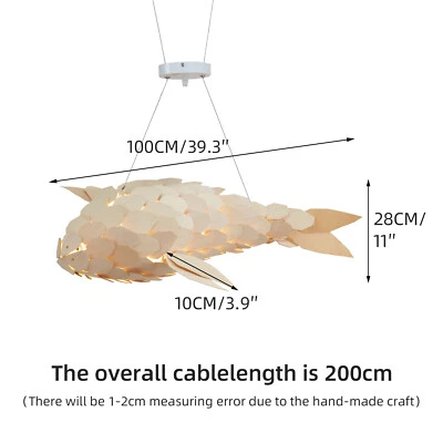 Lámpara de techo colgante de madera de ratán con forma de pez pantalla LED Foto 1 de 4