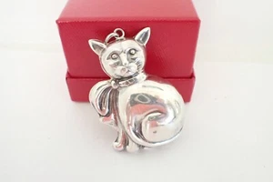 Vintage Sterling Silver Cazenovia Puffy Cat Pendant Christmas Ornament - Picture 1 of 6