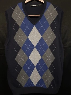 Claiborne Sweater Vest Men's XL Navy Blue Diamond Argyle Y2K Style Preppy - Image 1 of 4