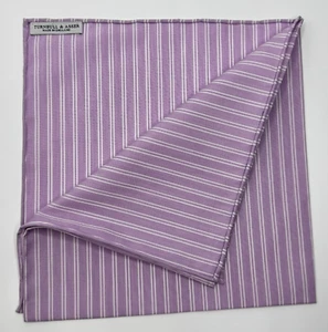 Turnbull Asser LOGO TAG $125 Magenta White Double Striped Pocket Square 17.5x17" - Picture 1 of 5
