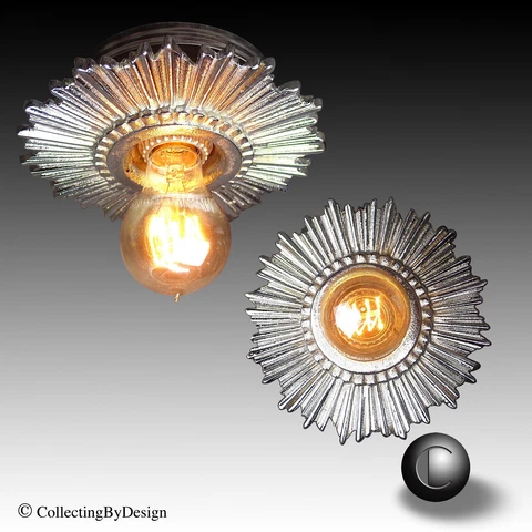 Art Deco Sunburst Chrome Semi-Flush Ceiling Fixture c.1930 (2 Available) Cover