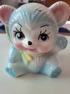 Vintage Keramik Baby Bär Übertopf My Neil Made in Taiwan. Gelbe Schleife - Bild 1 von 6