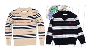 Boys designer v-neck 100% cotton stripe long sleeve jumper size 1,2,3,4,5 - Picture 1 of 10