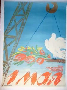 Original Worker Day art Popaganda Poster Soviet vintage Peace Labor May Flower - Picture 1 of 4