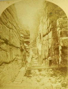 The F'ume, Long Narrow Wooden Path - Franconia Notch, NH - Stereoview Card - Picture 1 of 3