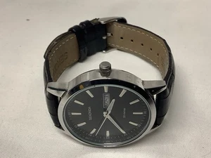 MENS SEKONDA QUARTZ DAY DATE WRISTWATCH BLACK LEATHER STRAP NEW BATTERY VGC - Picture 1 of 4