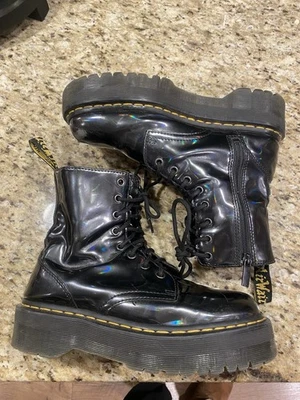 Bota de Cuero Dr. Martens Jadon Holograma Negra Talla 9 Plataforma Cuádruple Punk Lluvia Foto 1 de 4