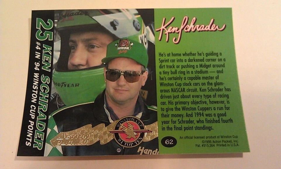 Ken Schrader #62 Winston Cup Preview NASCAR 1995 Action Packed UNFOLDED - Image 1 of 1
