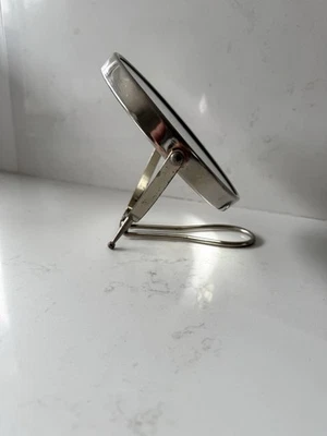 Vintage Mid Century Modern Nickel Plated 2-Sided Round Table Top Make Up Mirror - Image 1 of 4