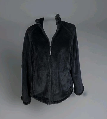 Зеленый чай женщин черный искусственного меха пальто куртка XL полный молнии карманы - Изображение 1 из 4