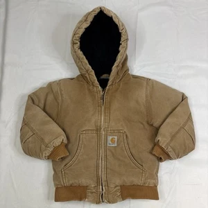 YOUTH XXS (4-5) - Carhartt Duck Flannel Quilted Lined Hooded Zip Jacket - Picture 1 of 8