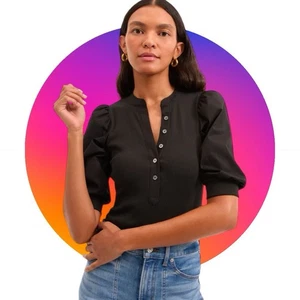 Veronica Beard Korallee Puffärmel Bluse Top Damen M L schwarz Pima Baumwolle neu ohne Etikett - Bild 1 von 12