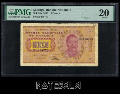 KATANGA 10 FRANCS 1960 PMG 20 VERY FINE S/N EU438770 *SCARCE* - Image 1 of 2