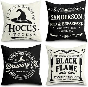 Juego de 4 Fundas de Almohada Decoración Halloween 18x18 Decoraciones Halloween Hocus Pocu... - Imagen 1 de 5