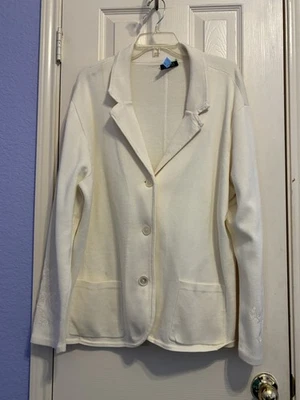 Lauren Ralph Lauren Suéter Blazer Chaqueta Tejido Crema Algodón Bordado XL Foto 1 de 4