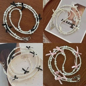 Pearl Bowknot Wallet Necklace Chain Bag Accessory Phone Anti Loss Lanyard Bag - Photo 1 sur 11