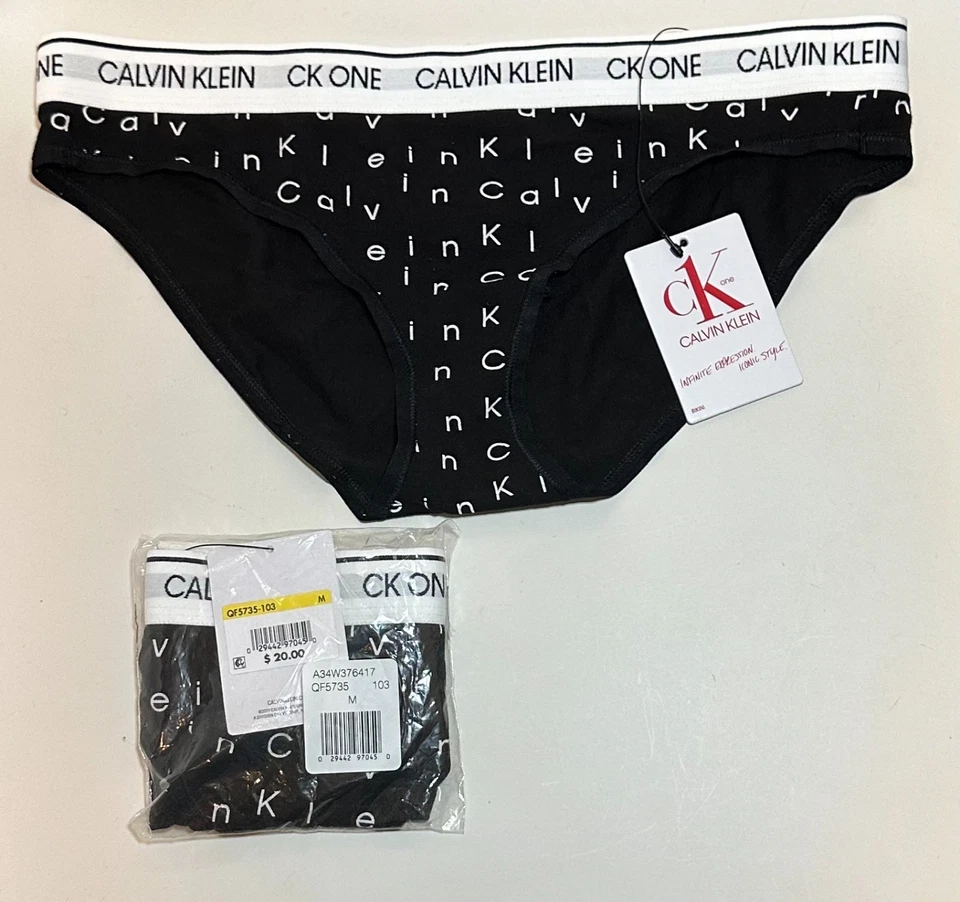 NUEVO CON ETIQUETAS 2 Bragas Calvin Klein CK One Bikini Logo QF5735 Negro/Blanco Talla Mediana Foto 1 de 1