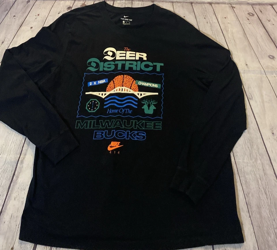 Milwaukee Bucks NBA Nike Size XL Long Sleeve Black Shirt Deer District  414 - Image 1 of 4