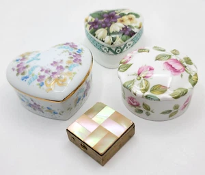4 Vintage Schmuckschatulle-Boxen Lot/Veilchen/Blumen/England/Japan/Herzförmige Musik - Bild 1 von 16