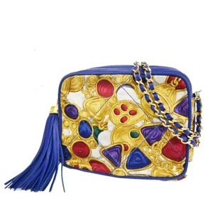 CHANEL CC Bijou Pattern Tassel Mini Chain Shoulder Bag Satin Leather BE 332RJ530 - Picture 1 of 16