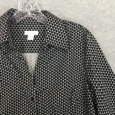 Camisa Charter Club 16 Geométrica Elastizada Abotonada Cuello en V Negra Blanca A Medida Foto 1 de 4