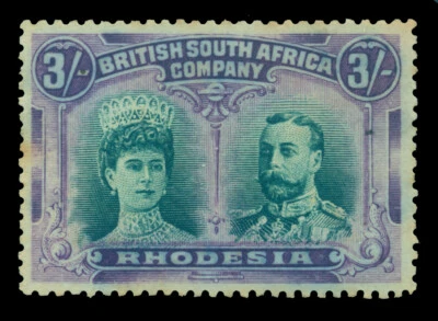 British SOUTH AFRICA - RHODESIA 1910 Double Heads 3sh gr, magenta SG 158a UNUSED - Image 1 of 2