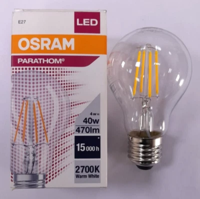 2x 4W (=40W) Osram GLS Clear LED Filament ES E27 Light Bulb 2700K Warm White - Image 1 of 4