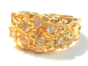 Man's Gold Plated Stunning Nugget & Austrian Crystal Ring, Size 11 - Picture 1 of 4