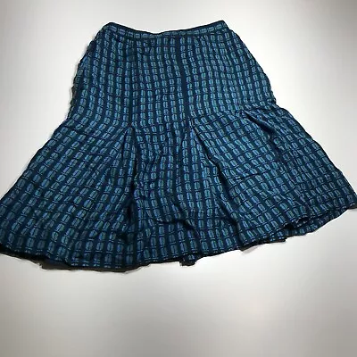 Tory Burch Azul Patrón Geométrico Dobladillo Plisado Línea A Mezcla Lana Seda Talla 4 Foto 1 de 4