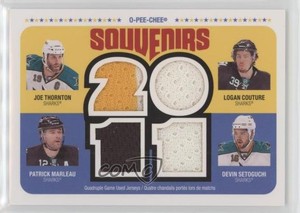 2011 O-Pee-Chee Souvenirs Quadruple Relics Joe Thornton Logan Couture #OPC-SJS