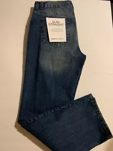 Jeans de tela de mezclilla de papel para hombre ajustados rectos destruidos de fábrica 38X32 Durand - Imagen 1 de 6