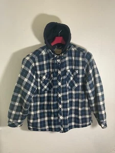 Boston Traders XXL Blue & White Plaid Flannel Shirt With Attached Navy Hood - Picture 1 of 2