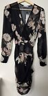 Sheike Womens Bethany Size 6 Floral Wrap Mini Dress Black Floral Sheer